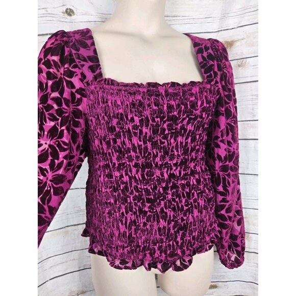 Torrid Velvet Burnout Floral Top 2 2X Smocked Maroon Whimsigoth Fairy Long Slv - Picture 4 of 8